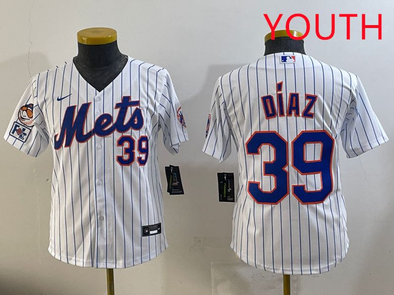 Youth 2025 New York Mets 39 Diaz White Stripe Game Nike MLB Jersey style 2